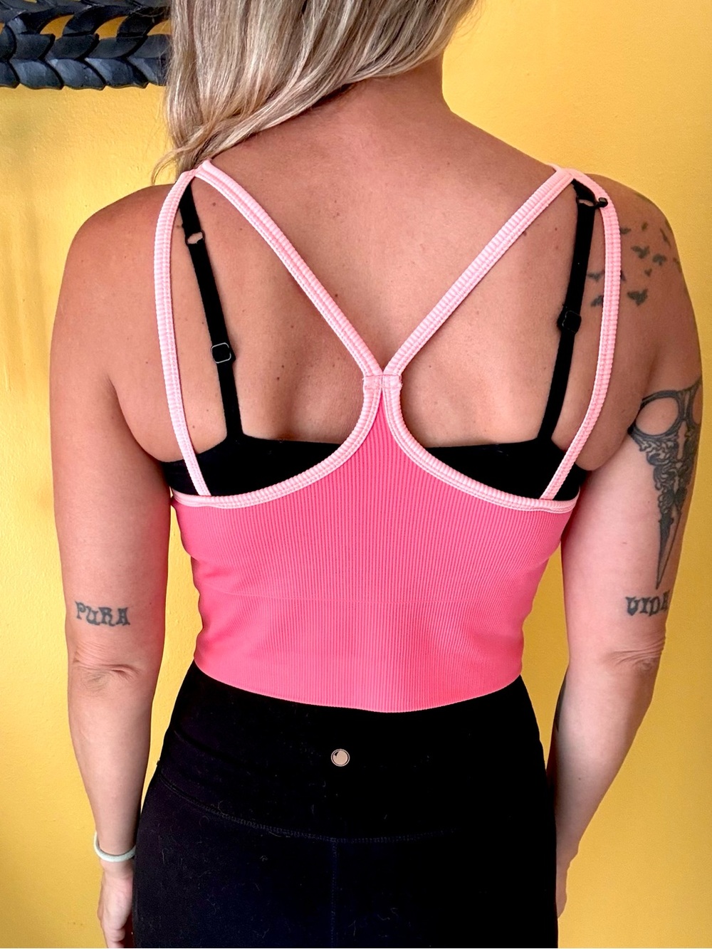 Pink Racer Back Workout Tank Top Stretch Yoga Crop Top